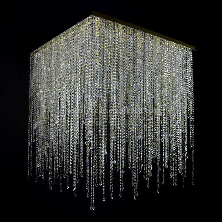 Square Shape Chandelier Crystal Beads Modern Ceiling Mounted led Light Fixtures for Living Room