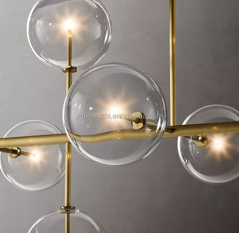 Customized Modern Warm White Glass Globe Mobile Linear Chandelier Brass Lighting for Home and Living Room