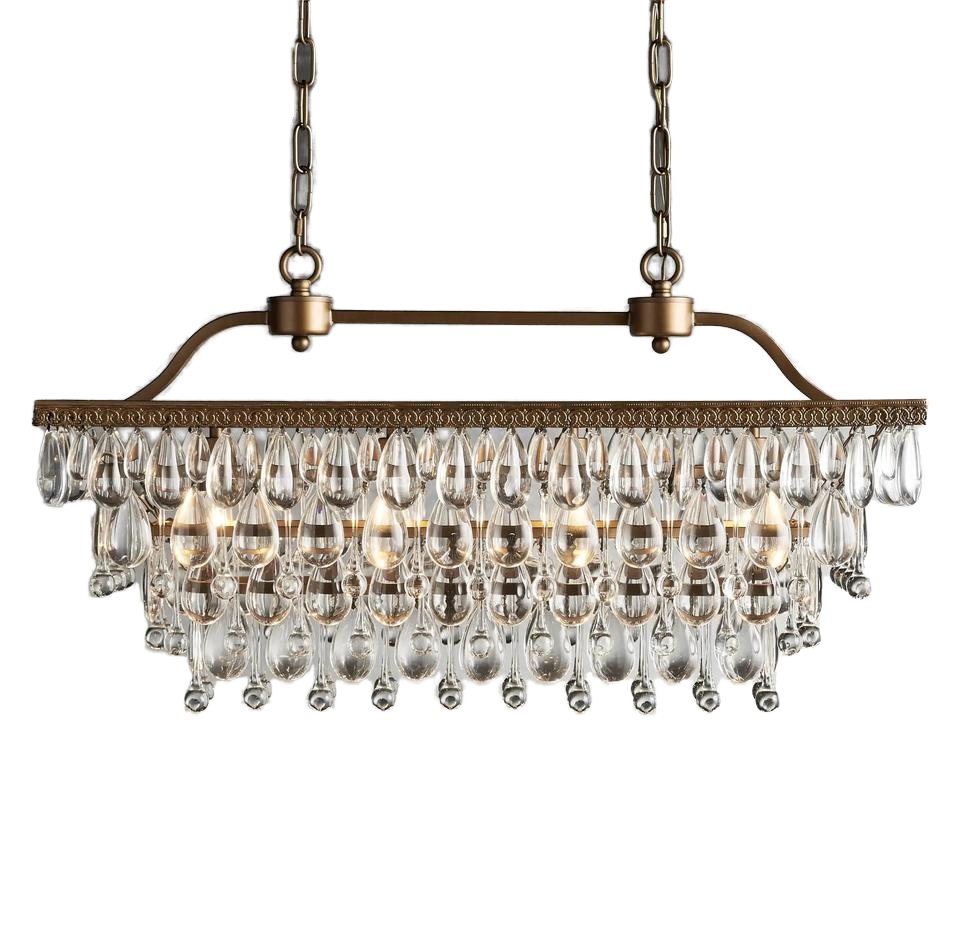 Crystal Chandelier Kitchen Island Hanging Light Fixtures Rectangular Ceiling Pendant Light Black Metal Frame for Dining Room