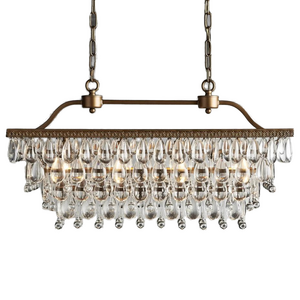 Crystal Chandelier Kitchen Island Hanging Light Fixtures Rectangular Ceiling Pendant Light Black Metal Frame for Dining Room