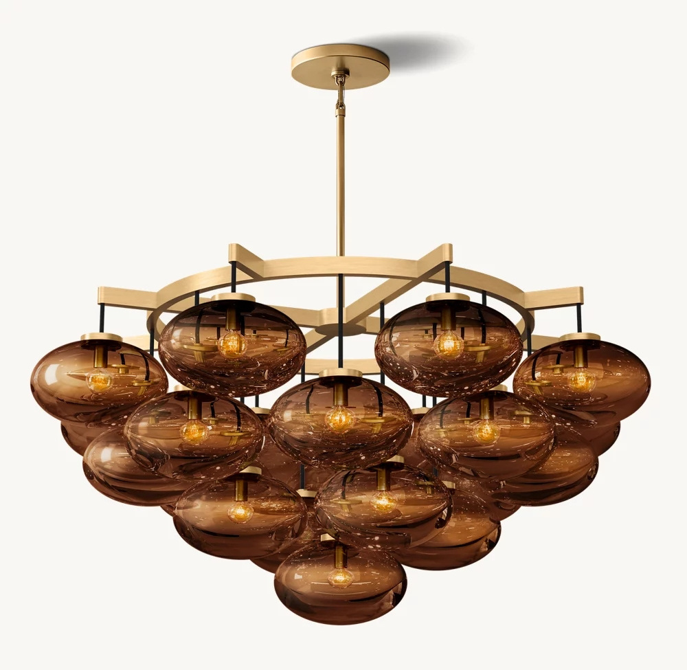 CABRETTE Amber Glass Round Farmhouse Chandelier Dining Room Modern Glass Drop Light Fixture Bedroom Closet Living Room