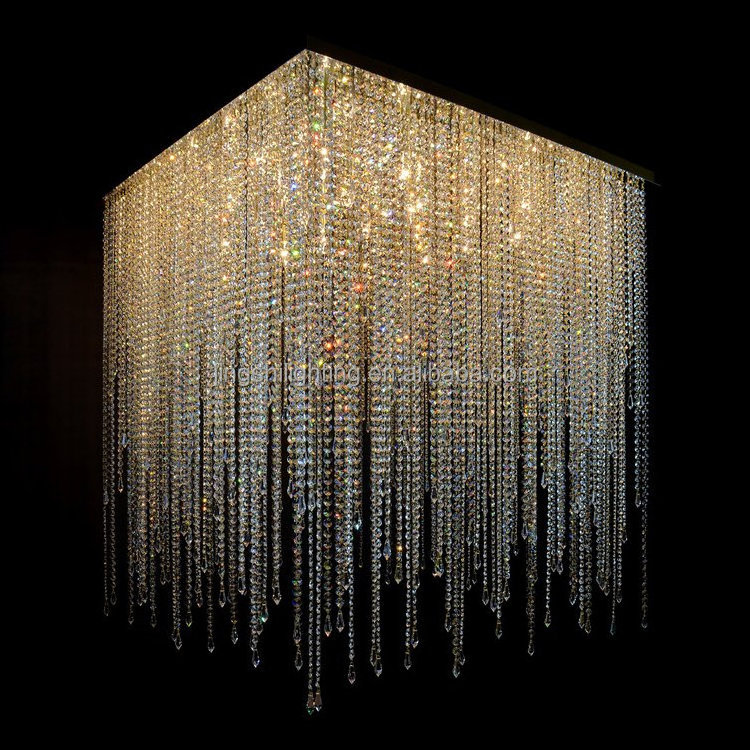 Square Shape Chandelier Crystal Beads Modern Ceiling Mounted led Light Fixtures for Living Room