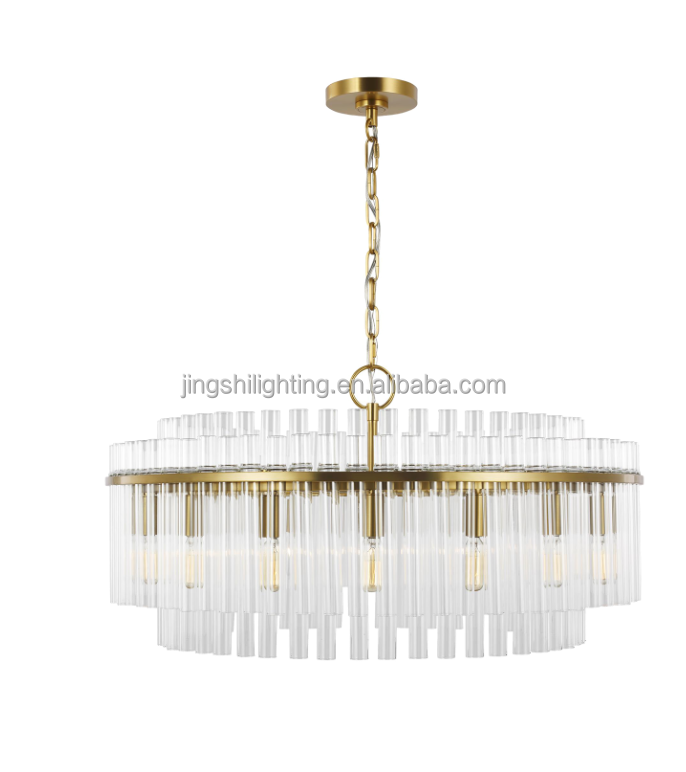 2024Factory hot selling modern simple oval all glass rod chandelier for room dining kitchen island