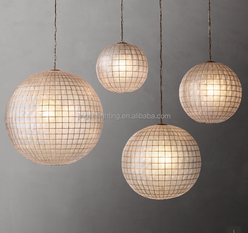 Custom Capiz Spherical Luxury Hanging Shell Chandelier for Home Hotel Bar Ceiling Suspension Pendant Lighting