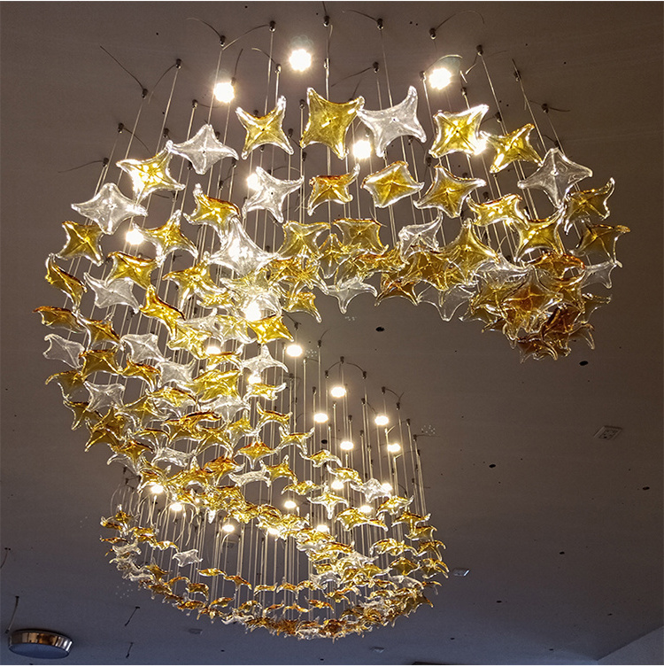 Art glass four corner starfish chandelier living room hotel lobby banquet hall hanging glass pendant lights