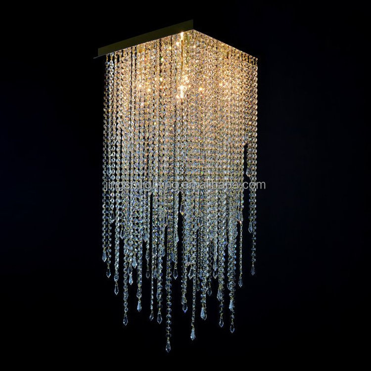 Square Shape Chandelier Crystal Beads Modern Ceiling Mounted led Light Fixtures for Living Room