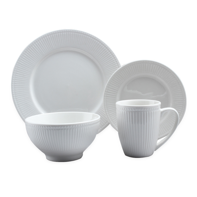 Hot Popular Top Quality Heat Resistant Opal Glassware Ceramic Embossed Dinnerware Set