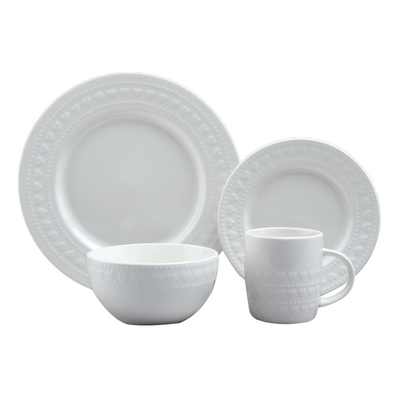 Hot Popular Top Quality Heat Resistant Opal Glassware Ceramic Embossed Dinnerware Set