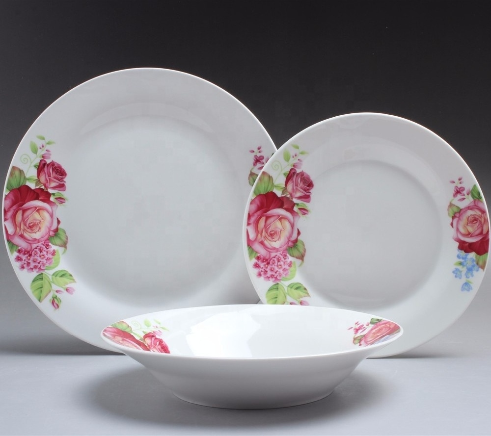 cheap plate sets dinnerware porcelain with flower design flat ceramic plate