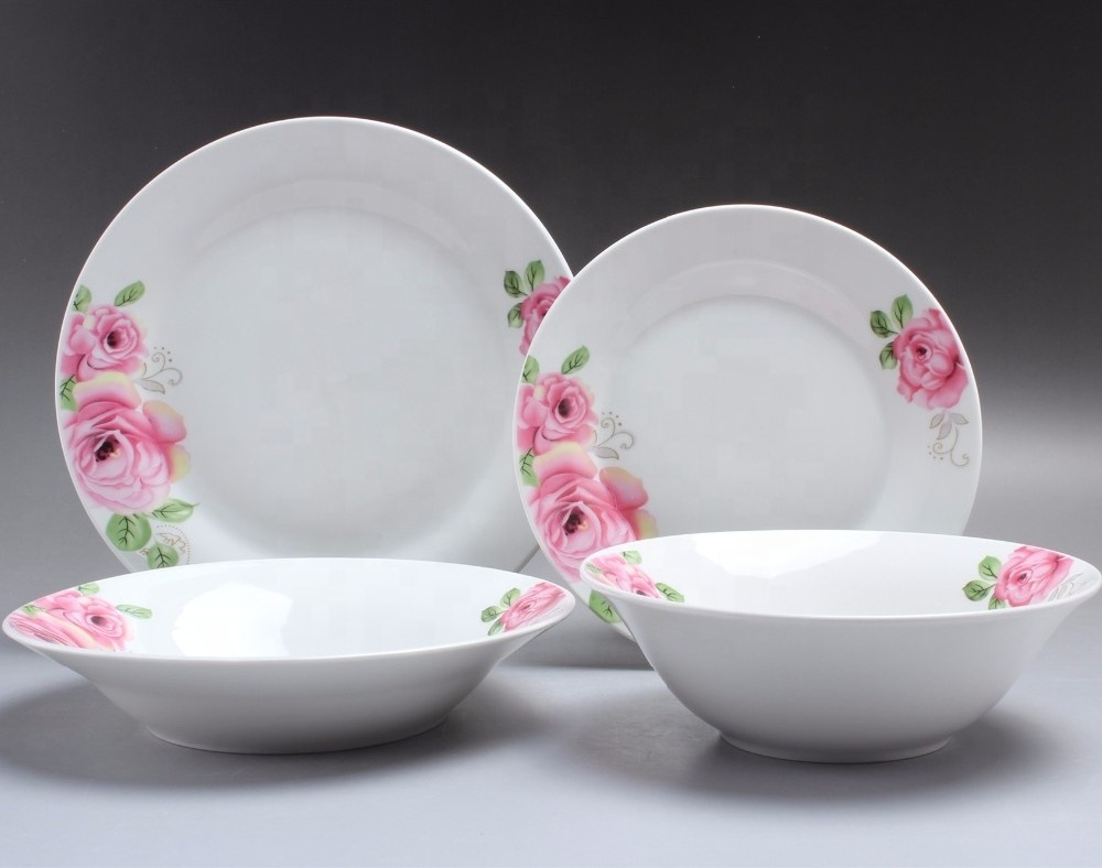 cheap plate sets dinnerware porcelain with flower design flat ceramic plate