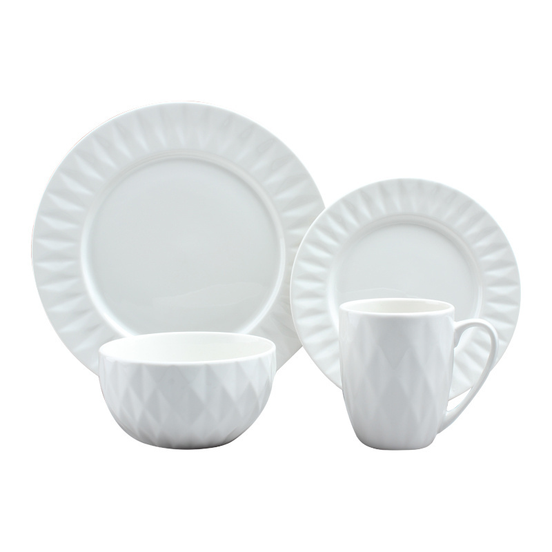 Hot Popular Top Quality Heat Resistant Opal Glassware Ceramic Embossed Dinnerware Set