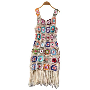 Custom Cloud Pattern Graphic Women Handmade Tassel Sweater Crochet Long Knitted Dress