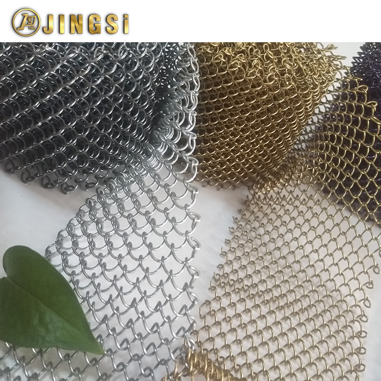 1.2mm x Hole 8.5mm Low Carbon Metal Coil Drapery For Room Divider chain mail fabric stainless steel facade mesh architectural