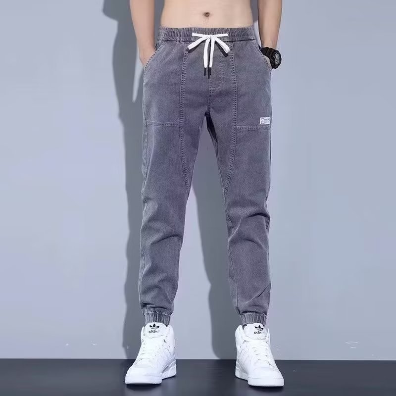 new men's Harun jeans loose elastic waist bundle feet trend casual long pants men's jeans trousers