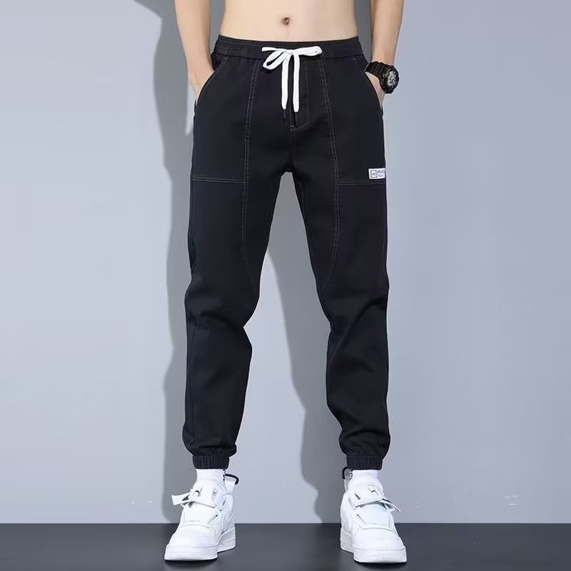 new men's Harun jeans loose elastic waist bundle feet trend casual long pants men's jeans trousers