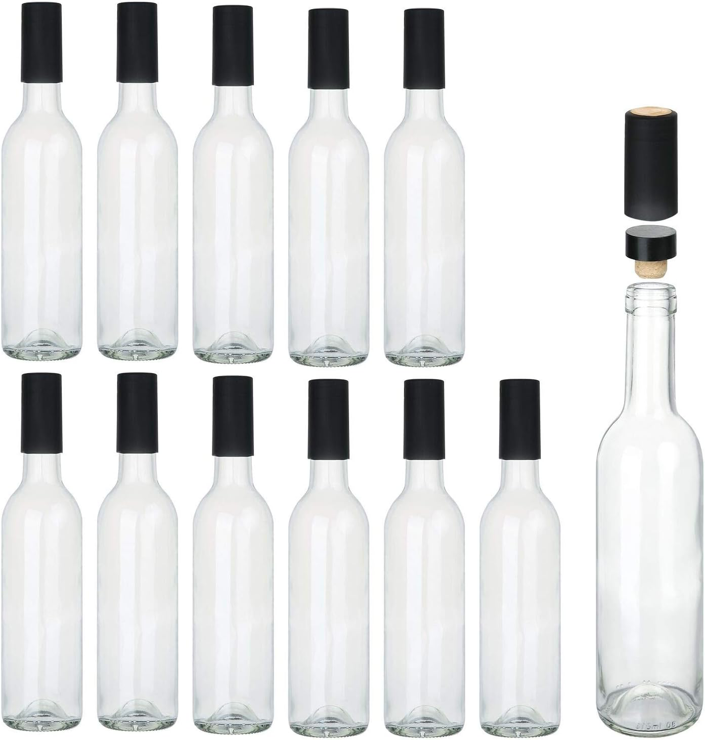 12 Pack 500 ml 16 oz Clear Spirit Glass Bottles With Cork Lids And Seal Shrink Capsules Caps wholesale wine bottles 750 ml glass