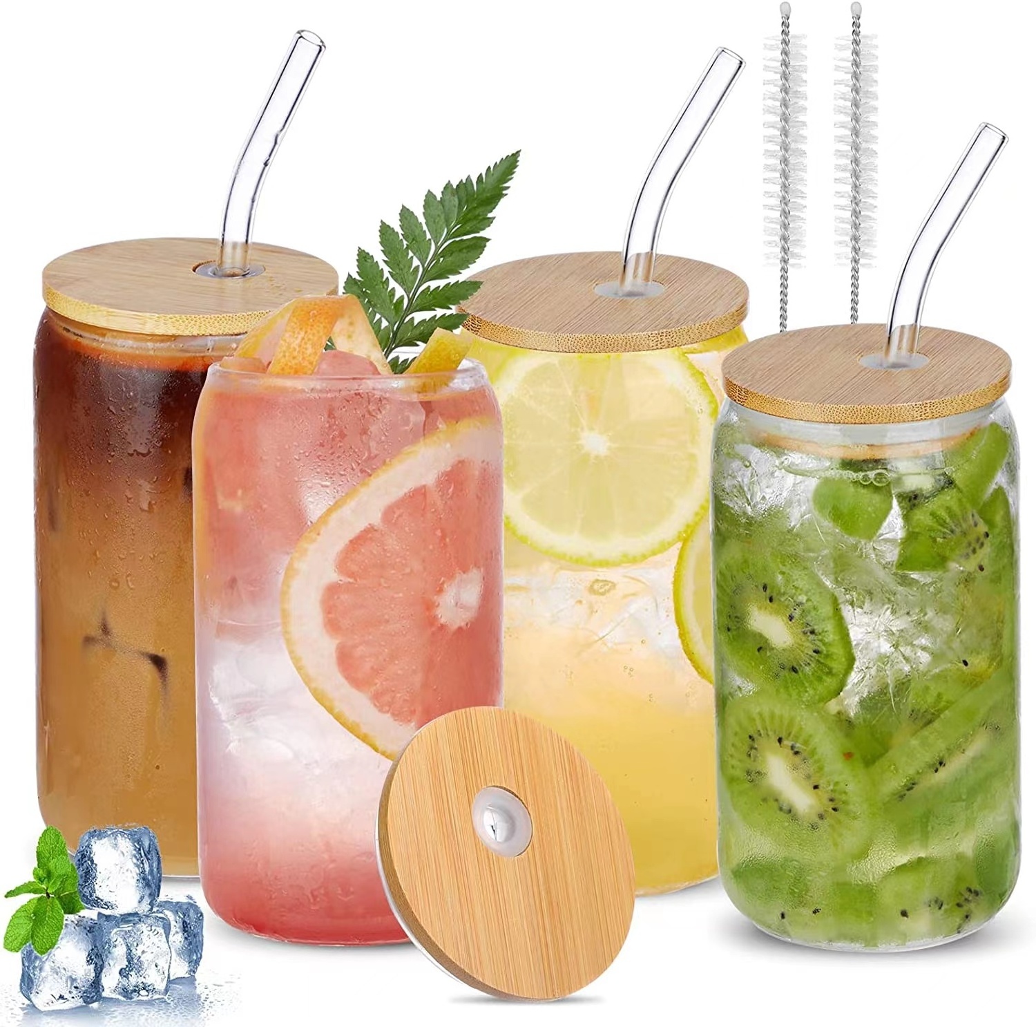 USA WAREHOUSE hot stocked 12oz 16oz Clear Water Juice Blank Sublimation Beer Can Shaped Soda Glass Can with bamboo lid