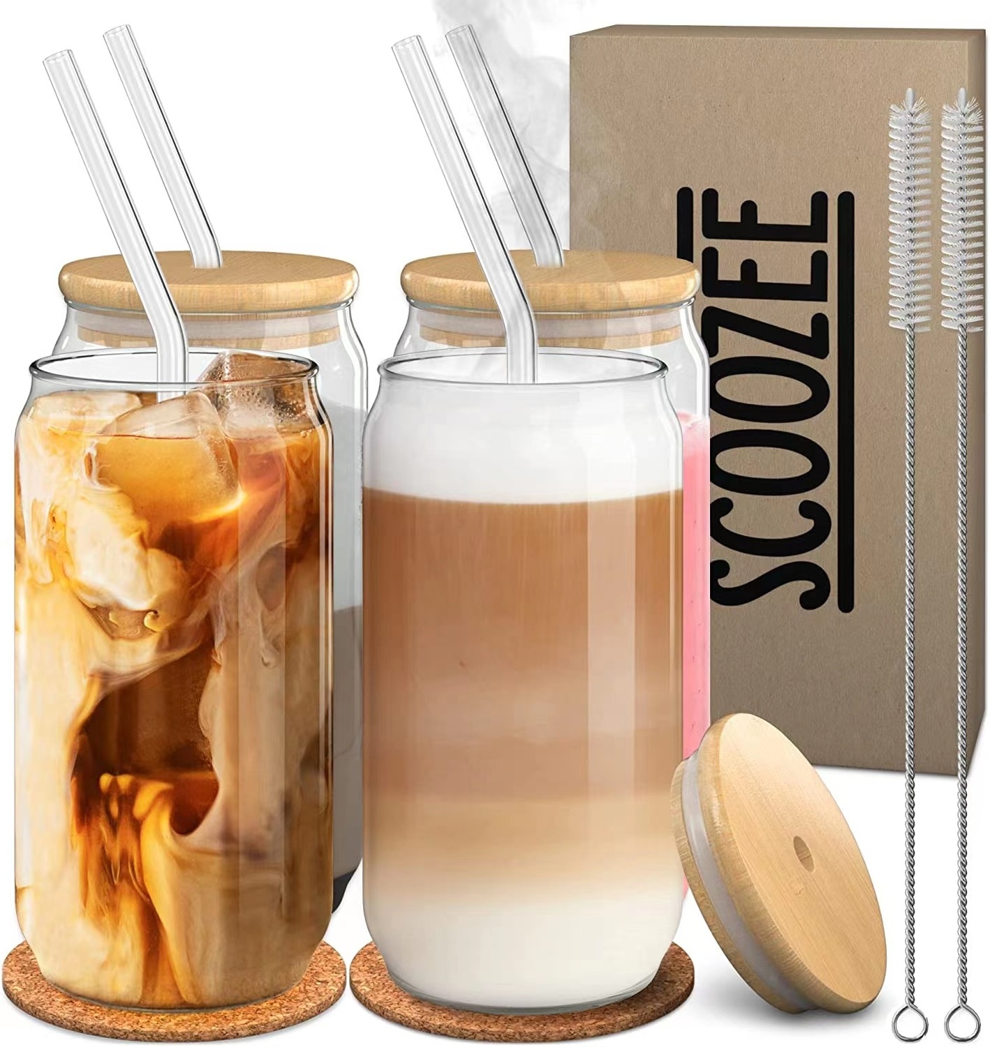 USA WAREHOUSE hot stocked 12oz 16oz Clear Water Juice Blank Sublimation Beer Can Shaped Soda Glass Can with bamboo lid