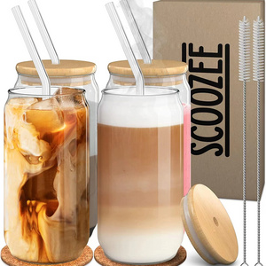 USA WAREHOUSE hot stocked 12oz 16oz Clear Water Juice Blank Sublimation Beer Can Shaped Soda Glass Can with bamboo lid