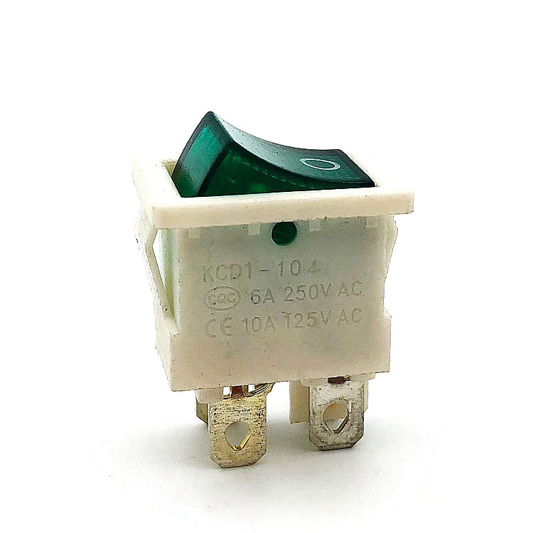 JTELE I/O 4 pin KCD1-104 6A 250V AC Electrical double pole illuminated rocker switch with lamp 21*15 green