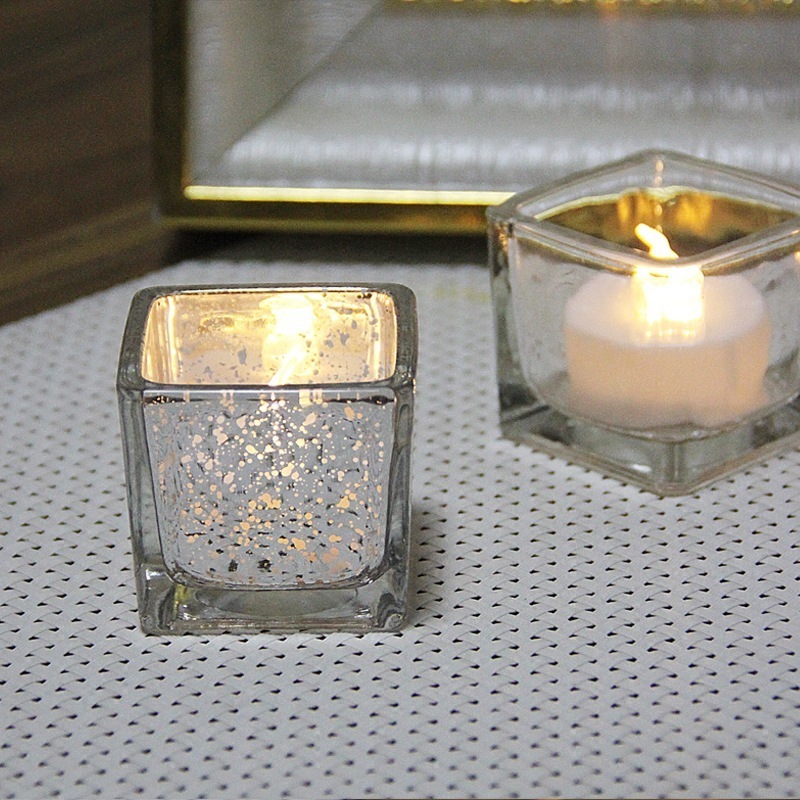 New Square Luxury Empty Clear Frosted Candle Jars Glass Candle Holder for Home Decor