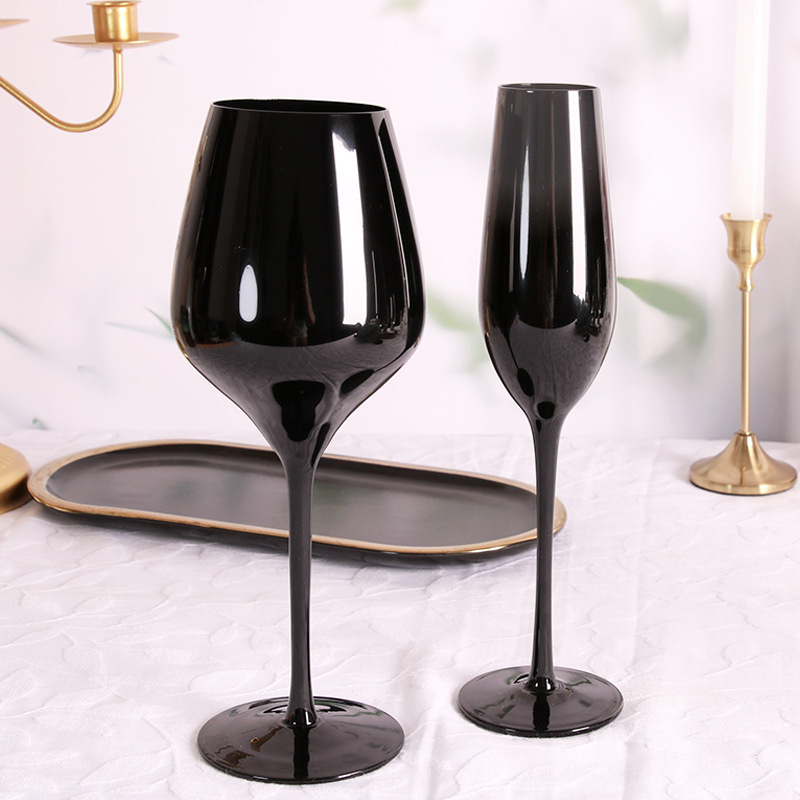 Elegant Lead Free Goblet Wine Glasses Blind Black Tasting Glass Flute for Wedding Party Event Rental Western Tableware Drinking