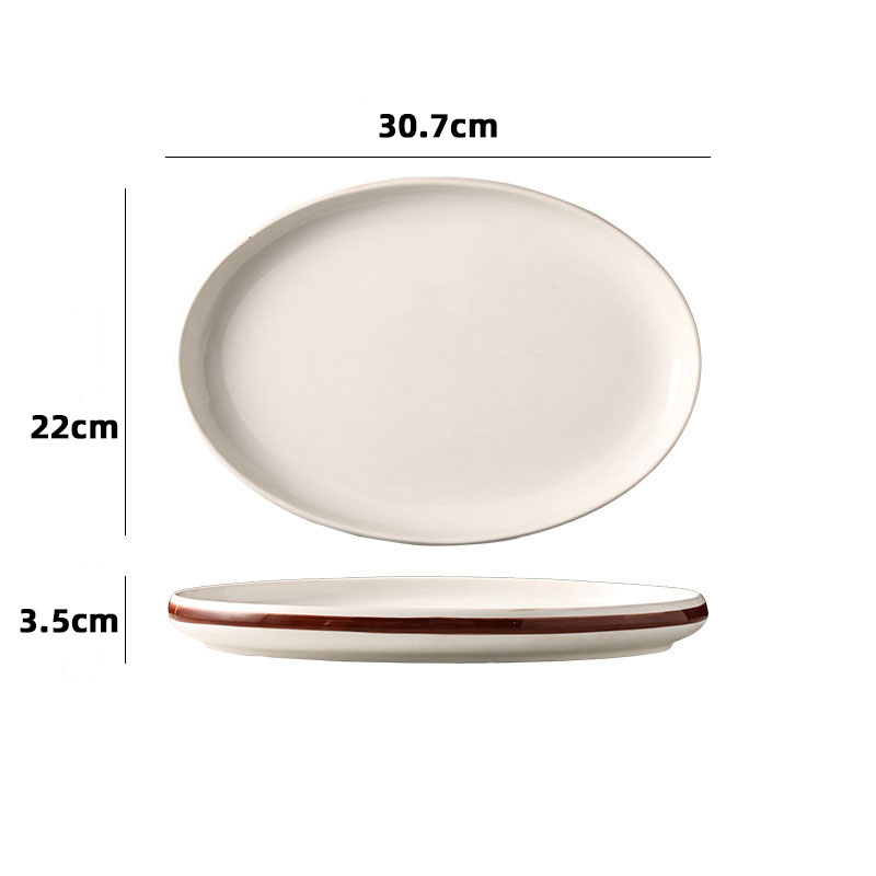 Wholesale White and Brown Line Western ceramic crockery set restaurant dishes and plates hand painted porcelain dinnerware set