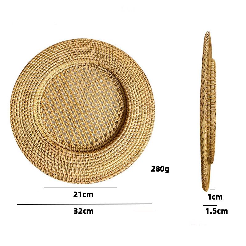 Handmade Rattan Charger Plate for Wedding Tabletop Floral Pattern Wall Hanging Decor Natural Wicker Home Decorative Decorations