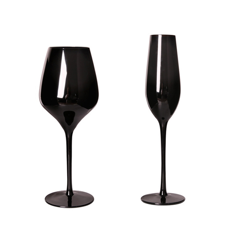 Elegant Lead Free Goblet Wine Glasses Blind Black Tasting Glass Flute for Wedding Party Event Rental Western Tableware Drinking