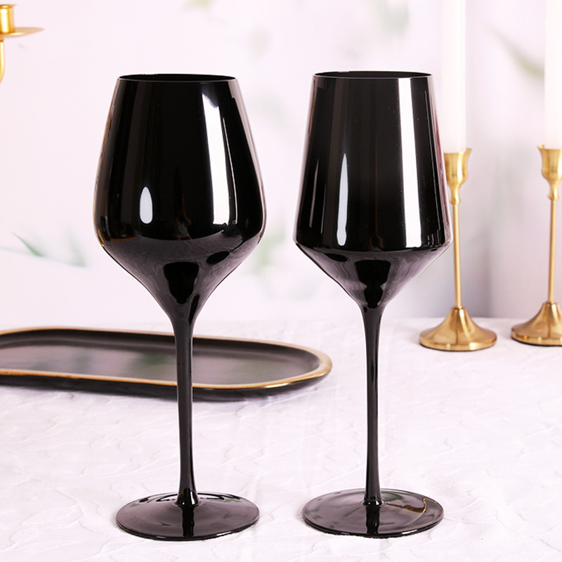 Elegant Lead Free Goblet Wine Glasses Blind Black Tasting Glass Flute for Wedding Party Event Rental Western Tableware Drinking