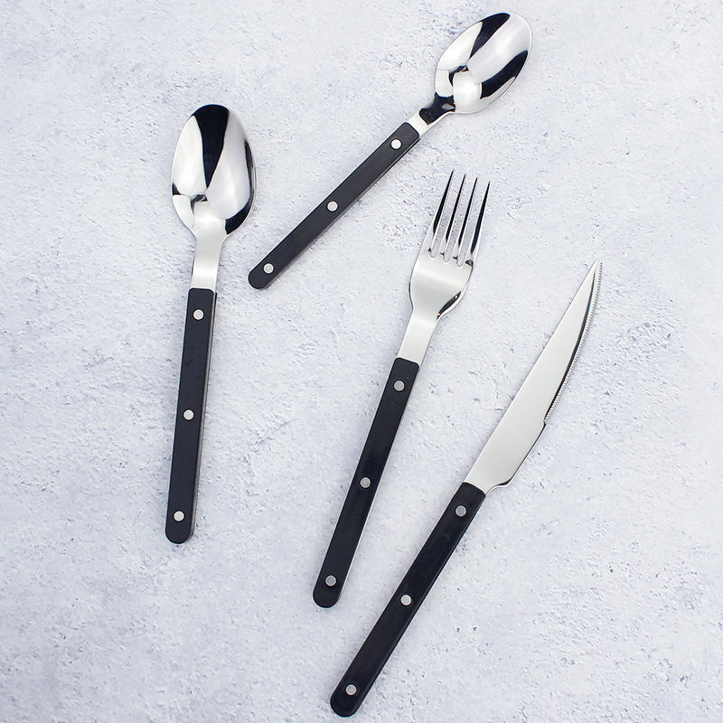 3 Rivets Green Ivory Black Plastic Handle with Stainless Steel Spoons Forks Knives Cutlery Set Steakhouse Silverware Flatware