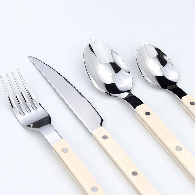 3 Rivets Green Ivory Black Plastic Handle with Stainless Steel Spoons Forks Knives Cutlery Set Steakhouse Silverware Flatware