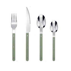 3 Rivets Green Ivory Black Plastic Handle with Stainless Steel Spoons Forks Knives Cutlery Set Steakhouse Silverware Flatware