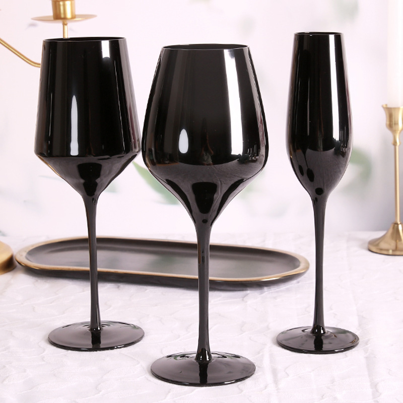 Elegant Lead Free Goblet Wine Glasses Blind Black Tasting Glass Flute for Wedding Party Event Rental Western Tableware Drinking