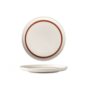 Wholesale White and Brown Line Western ceramic crockery set restaurant dishes and plates hand painted porcelain dinnerware set