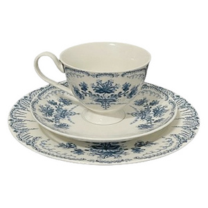 Retro Style British Afternoon Tea Cup High Tea Coffee Mug and Saucers Tray and 8inch Cake Dessert Plate with Floral Pattern