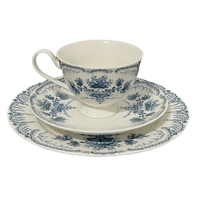 Retro Style British Afternoon Tea Cup High Tea Coffee Mug and Saucers Tray and 8inch Cake Dessert Plate with Floral Pattern