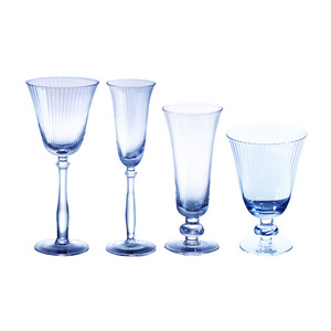 Light Luxury Personalized Blue Glassware Set with Drinking Glass Cup Red Wine Glasses Champagne Cup Ribbed Ripple Goblet