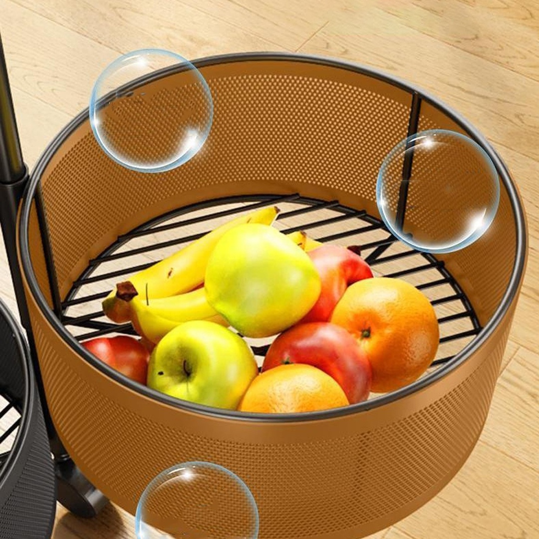 Kitchen Rotating Shelf Baskets Fruit Vegetable Storage Rack Floor Round Multi-layer Fruit Storage Basket With Wheels