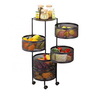 Kitchen Rotating Shelf Baskets Fruit Vegetable Storage Rack Floor Round Multi-layer Fruit Storage Basket With Wheels