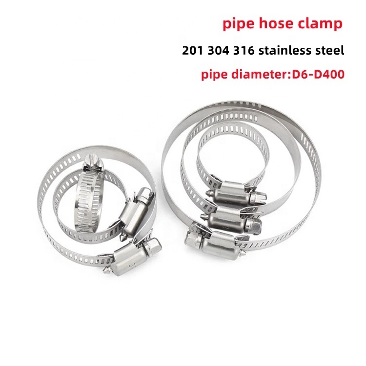 SS 304 Stainless Steel American Hose Clamps 6mm-400mm Adjustable Clip 12mm Band Width Zebra Worm Gear Screw Hose Clamp