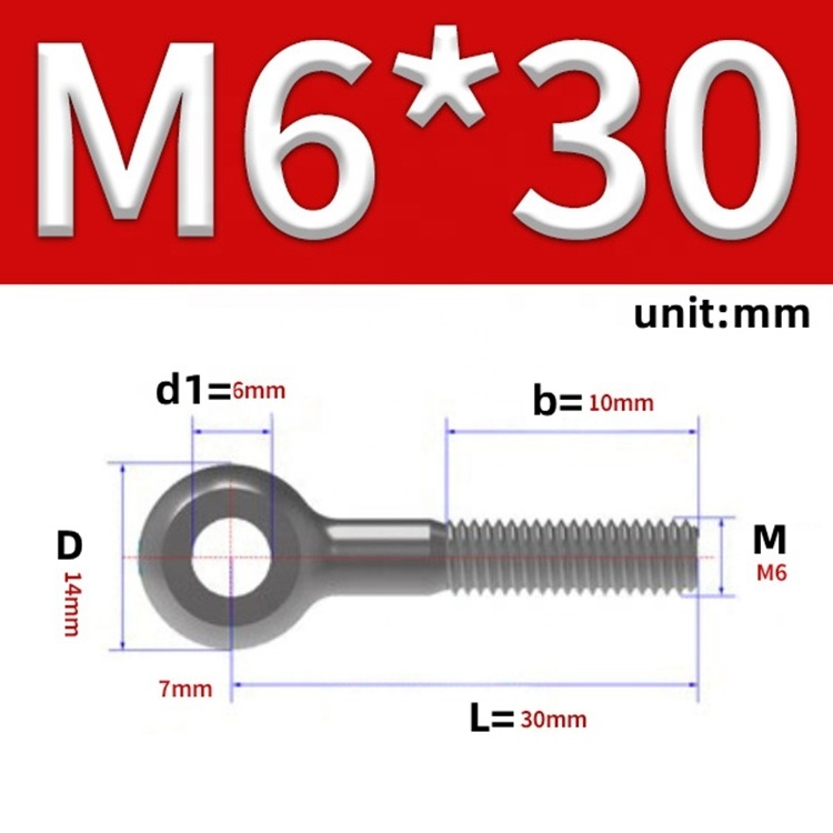 SS 304 Stainless Steel Eyebolt DIN444 M6 M8 M10 M12 M16 M24 Length 25-180mm Joint Ring Lifting Eye Bolt