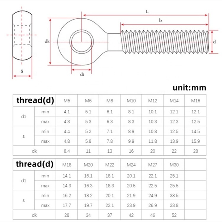 GB798 304 Stainless Steel Joint Lifting Ring Screws Eyebolt Fish Hole Eye Anchor Bolts M4 M5 M6 M8 M10 M12 M14 M16 M18 M20 M24