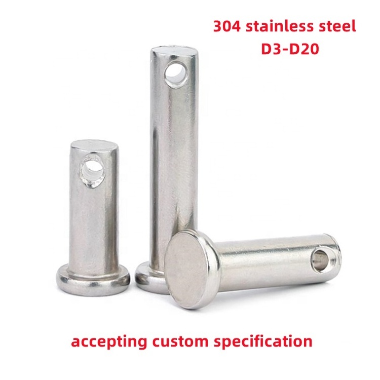 304 Stainless Steel GB882 Diameter 3 4 5 6 8 10 12 14 16 18 20mm Flat Head Cylindrical Shaft Clevis Pin With Hole