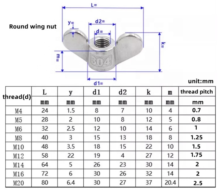 DIN315 304 Stainless Steel Casting Wingnut M6 M8 M10 M12 M14 M16-M24 Hand Locking Tighten Butterfly Wing Nuts For Bolt