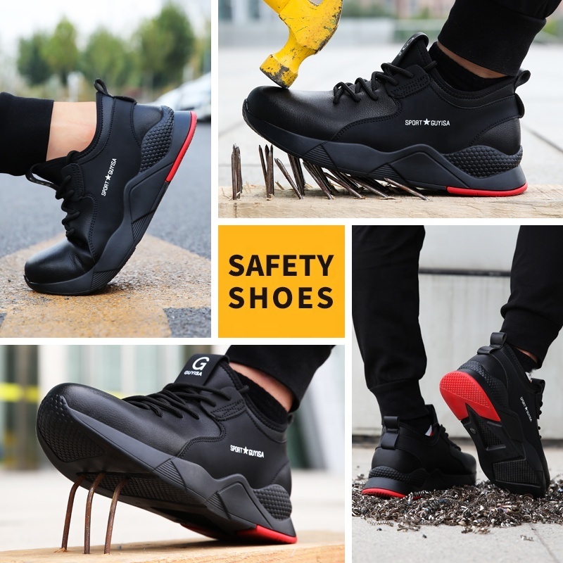 GUYISA Brand Work Boot Fashion Black Anti Slip Waterproof Leather Steel Toe Safety Shoes for Men Heavy Industry