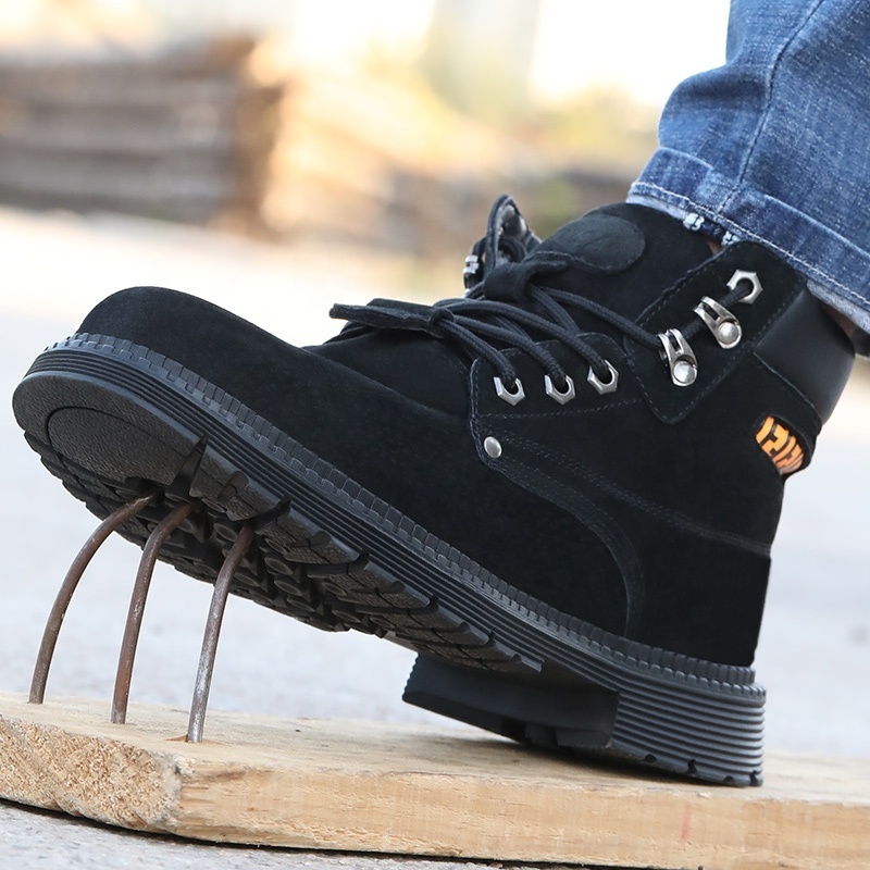 GUYISA High Quality Soft Black Men Steel Toe Industrial Waterproof Safety Shoes Women Leather Work Boots