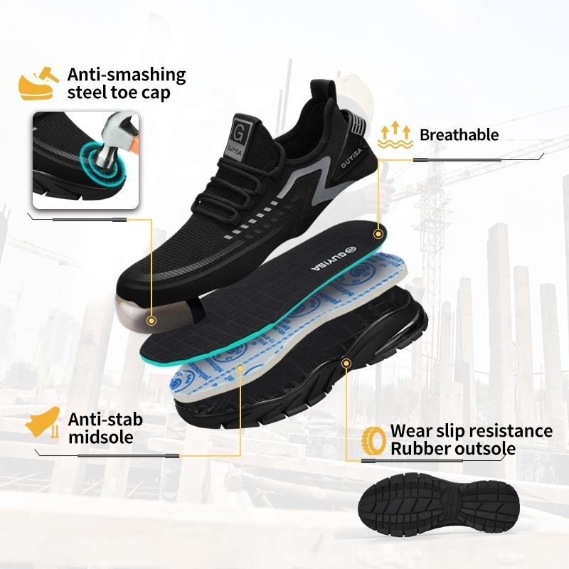 GUYISA New design safety shoes wear-resistant rubber soles men's outdoor work anti-puncture material steel toe safety shoes