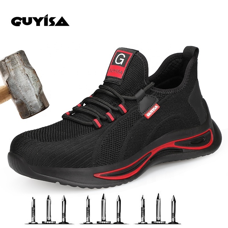 GUYISA Hot Selling EU CE Certified Red Four Seasons Sneakers High Quality Fashion Men's Steel Toe Safety Shoes