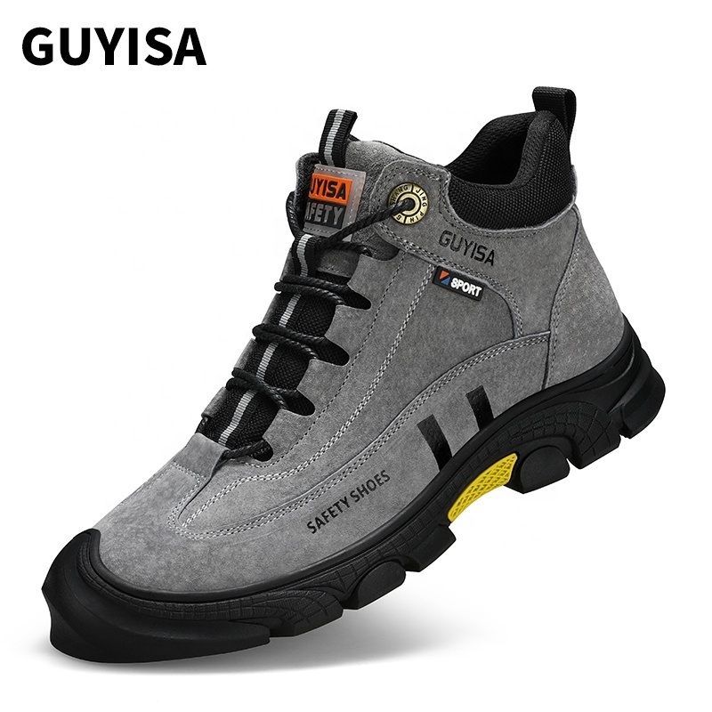 GUYISA brand fashion grey high cut safety boots men's non-slip wear-resistant stab-resistant steel toe safety work boots